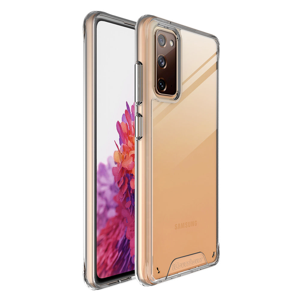 iCoverLover Shockproof Protective Cover for Samsung Galaxy S20 FE, showcasing a transparent design with flexible TPU sides and hard plastic back.